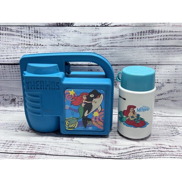 Disney LittleMermaid VTG Ariel Thermos LunchBox Set BlueTeal Whale Cup Container